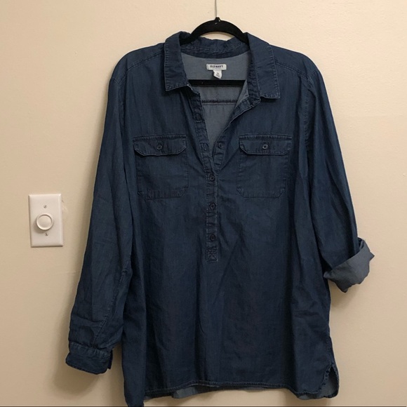 Old Navy Tops - Old Navy darker blue chambray shirt